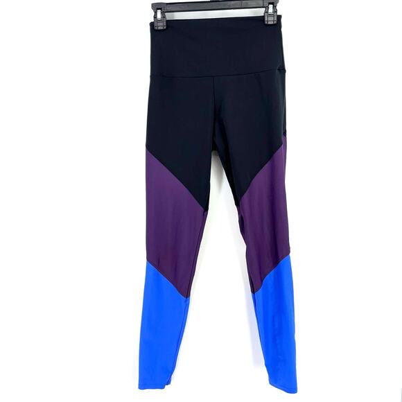 Onzie Colorblock Yoga Fitness Leggings Womens Size Medium Large Black Purple - Picture 1 of 4